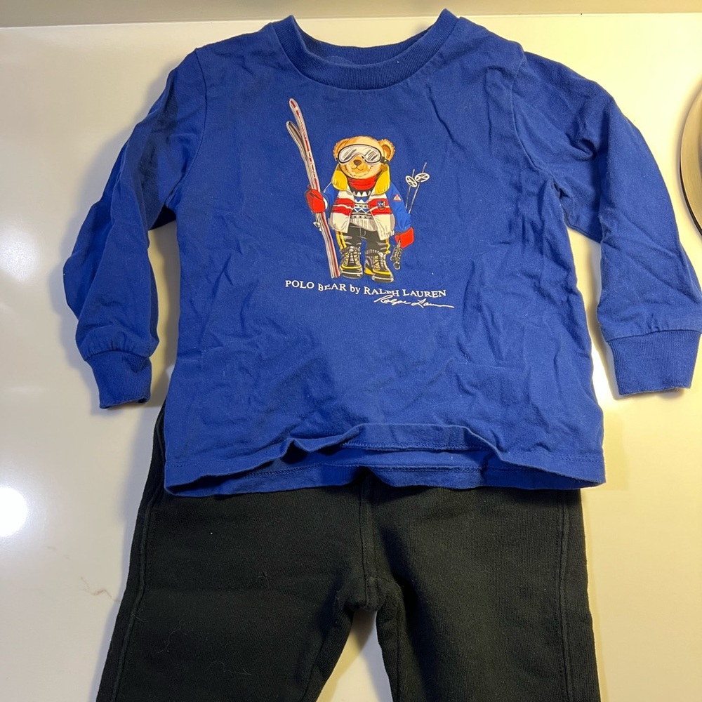 Ralph Lauren Blue Skiing Polo Bear long sleeve T-Shirt with black sweatpants 18m - Picture 10 of 10